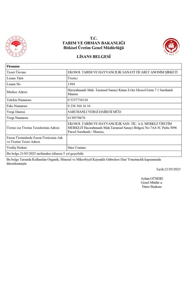 Ekosol Lisans Belgesi