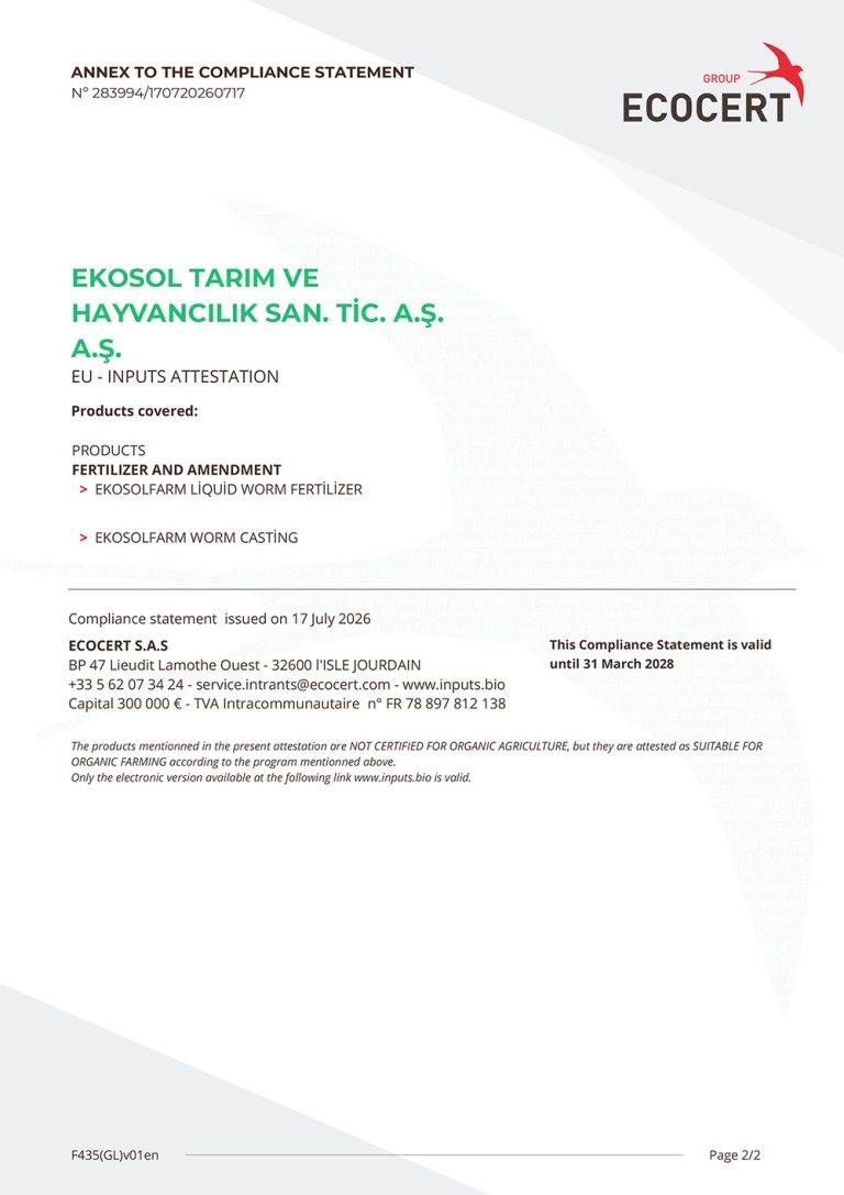 EkosolFarm EcoCert Certificate